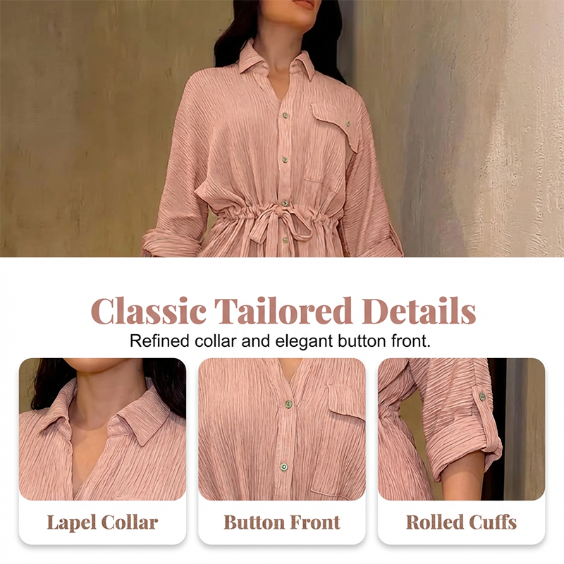 🎀 52 % DE RÉDUCTION MAINTENANT ! 👖 Ensemble chemise à cordon de serrage et pantalon large pour femme – taille ajustable, pantalon fluide et tissu texturé 🌿
