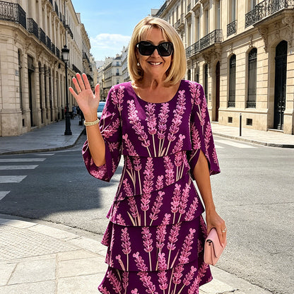 🔥Robe midi chic à volants avec motif floral✈️