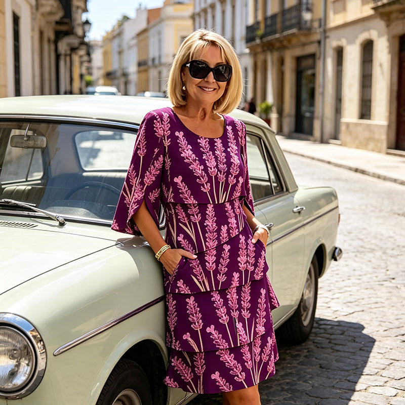 🔥Robe midi chic à volants avec motif floral✈️