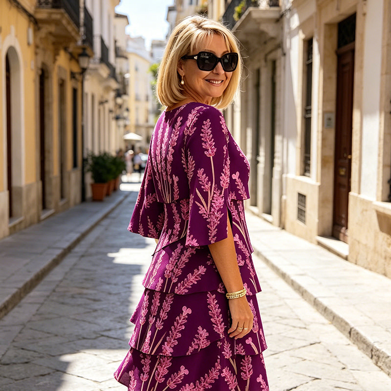 🔥Robe midi chic à volants avec motif floral✈️