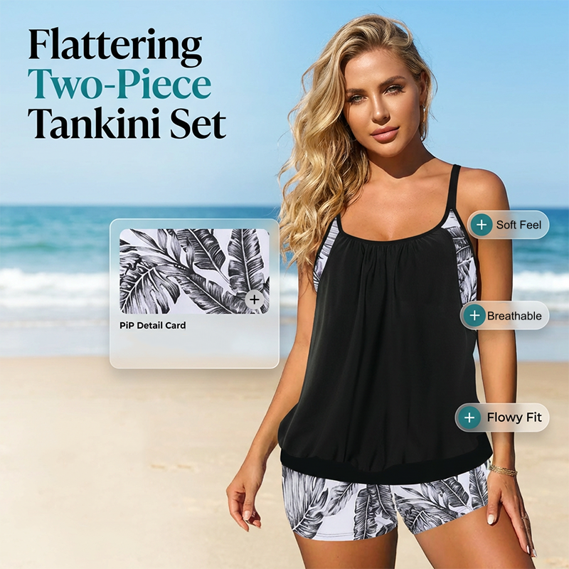 Tankini deux pièces pour femme, composé d'un haut et d'un short