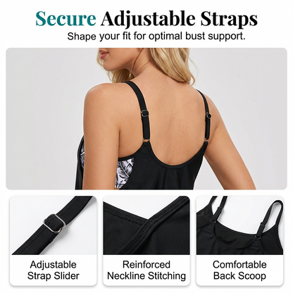 Tankini deux pièces pour femme, composé d'un haut et d'un short