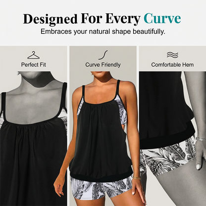 Tankini deux pièces pour femme, composé d'un haut et d'un short
