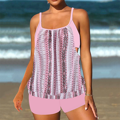 Tankini deux pièces pour femme, composé d'un haut et d'un short
