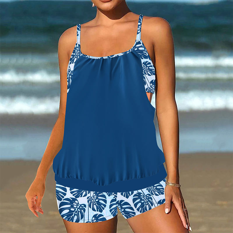 Tankini deux pièces pour femme, composé d'un haut et d'un short