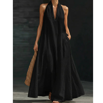 Robe longue élégante et décontractée à col licou pour l'été