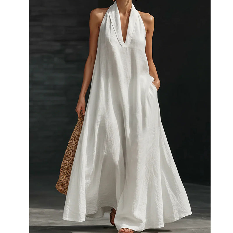 Robe longue élégante et décontractée à col licou pour l'été