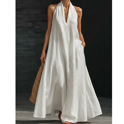 Robe longue élégante et décontractée à col licou pour l'été