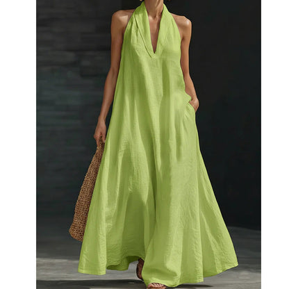 Robe longue élégante et décontractée à col licou pour l'été