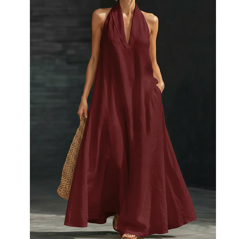 Robe longue élégante et décontractée à col licou pour l'été