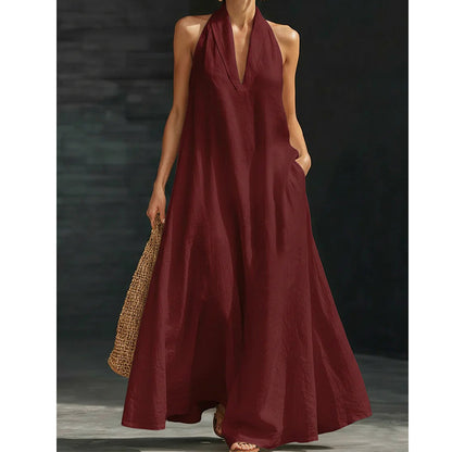 Robe longue élégante et décontractée à col licou pour l'été