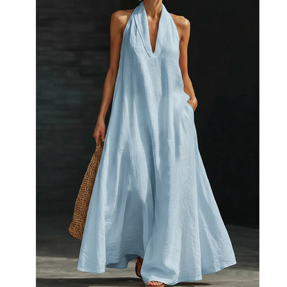 Robe longue élégante et décontractée à col licou pour l'été