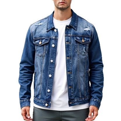 🧥 PROMO LIMITÉE 50% DE RÉDUCTION ! 👖 Veste en Jean Délavé Vintage pour Homme – Design Intemporel, Tissu Durable & Poches Fonctionnelles ✨