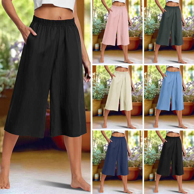 ⏰🔥OFFRE LIMITÉE : 50 % DE RÉDUCTION ! 👖 Pantalon décontracté uni à jambes larges et longueur 3/4 – Confortable, élégant et naturellement chic ✨💃