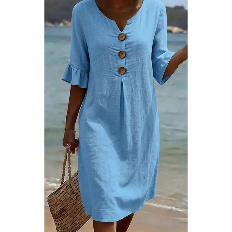 🔥Robe midi unie à manches volantées pour femme✈️