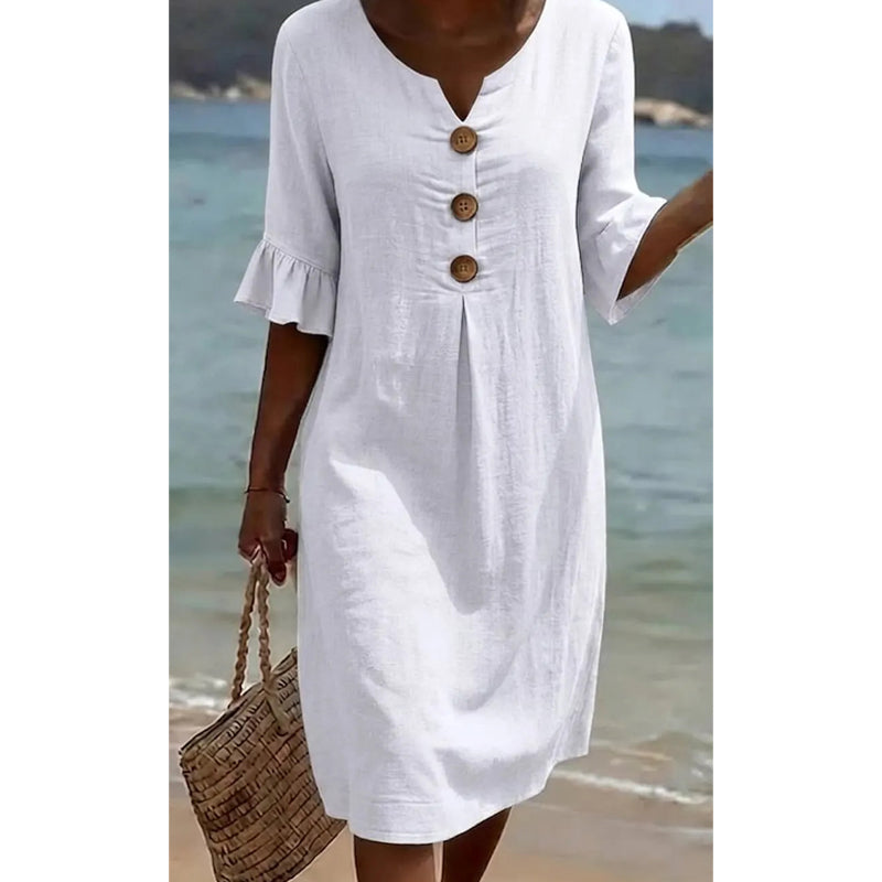 🔥Robe midi unie à manches volantées pour femme✈️