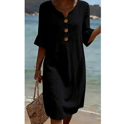 🔥Robe midi unie à manches volantées pour femme✈️