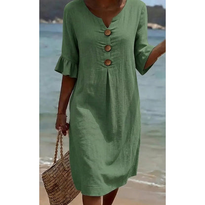 🔥Robe midi unie à manches volantées pour femme✈️