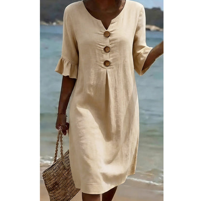 🔥Robe midi unie à manches volantées pour femme✈️