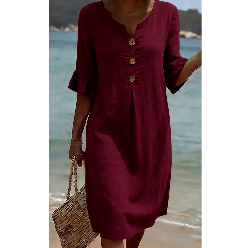 🔥Robe midi unie à manches volantées pour femme✈️