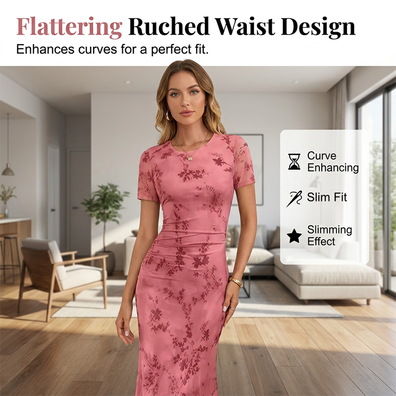🌸 50% OFF NOW!💃 Robe sirène en maille à fleurs pour femme – Taille froncée et style romantique – Idéale pour une soirée en amoureux ✨