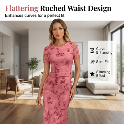 🌸 50% OFF NOW!💃 Robe sirène en maille à fleurs pour femme – Taille froncée et style romantique – Idéale pour une soirée en amoureux ✨