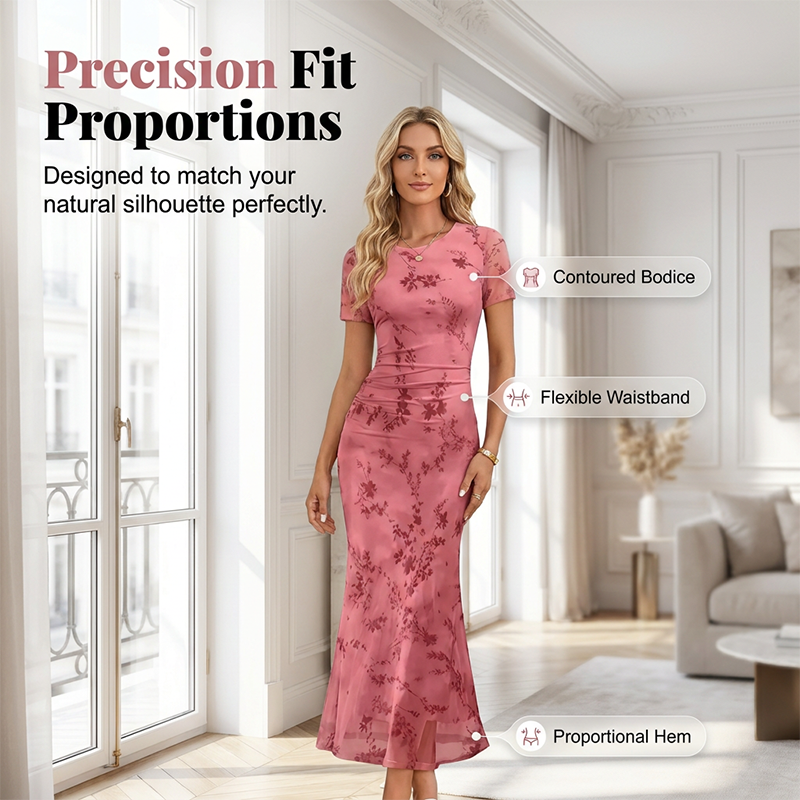 🌸 50% OFF NOW!💃 Robe sirène en maille à fleurs pour femme – Taille froncée et style romantique – Idéale pour une soirée en amoureux ✨