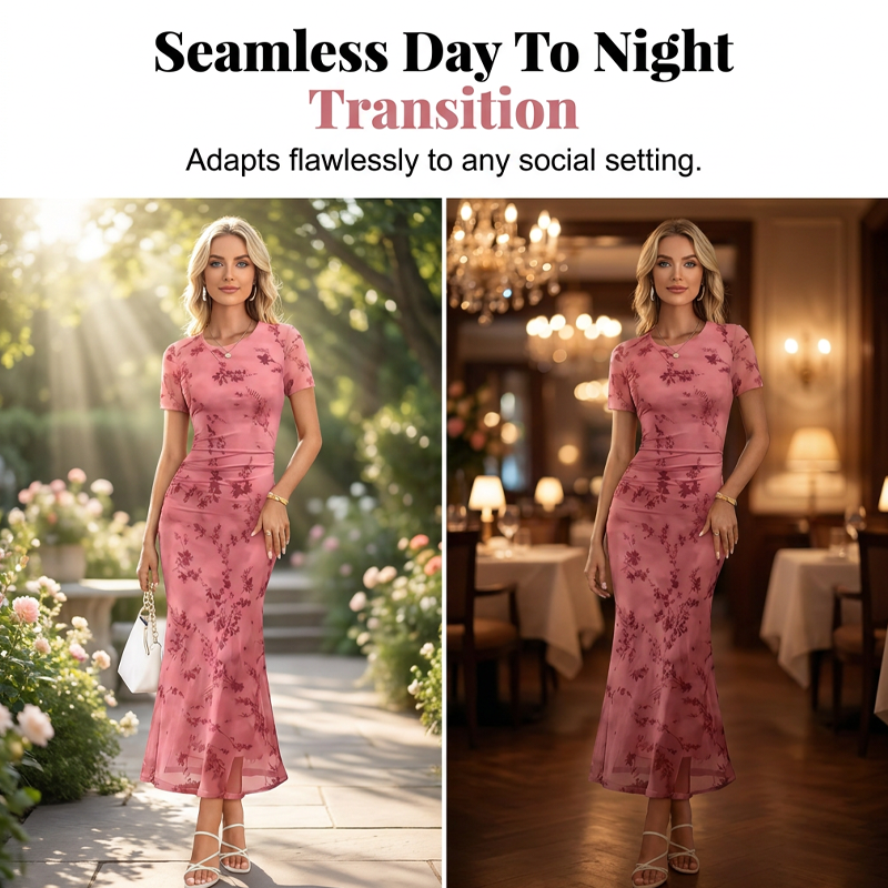 🌸 50% OFF NOW!💃 Robe sirène en maille à fleurs pour femme – Taille froncée et style romantique – Idéale pour une soirée en amoureux ✨