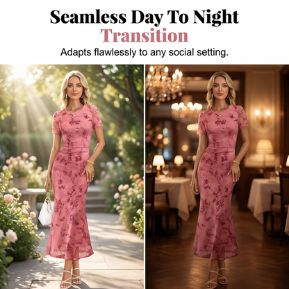 🌸 50% OFF NOW!💃 Robe sirène en maille à fleurs pour femme – Taille froncée et style romantique – Idéale pour une soirée en amoureux ✨