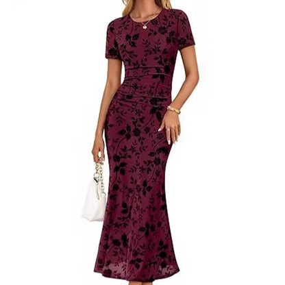 🌸 50% OFF NOW!💃 Robe sirène en maille à fleurs pour femme – Taille froncée et style romantique – Idéale pour une soirée en amoureux ✨