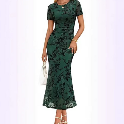 🌸 50% OFF NOW!💃 Robe sirène en maille à fleurs pour femme – Taille froncée et style romantique – Idéale pour une soirée en amoureux ✨
