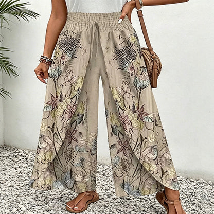 Pantalon large à imprimé et cordon de serrage pour femme