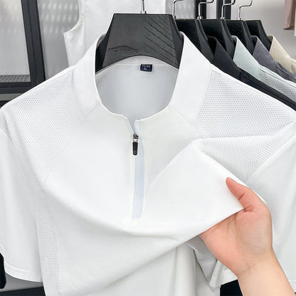 T-shirt de sport à demi-fermeture éclair à séchage rapide pour homme