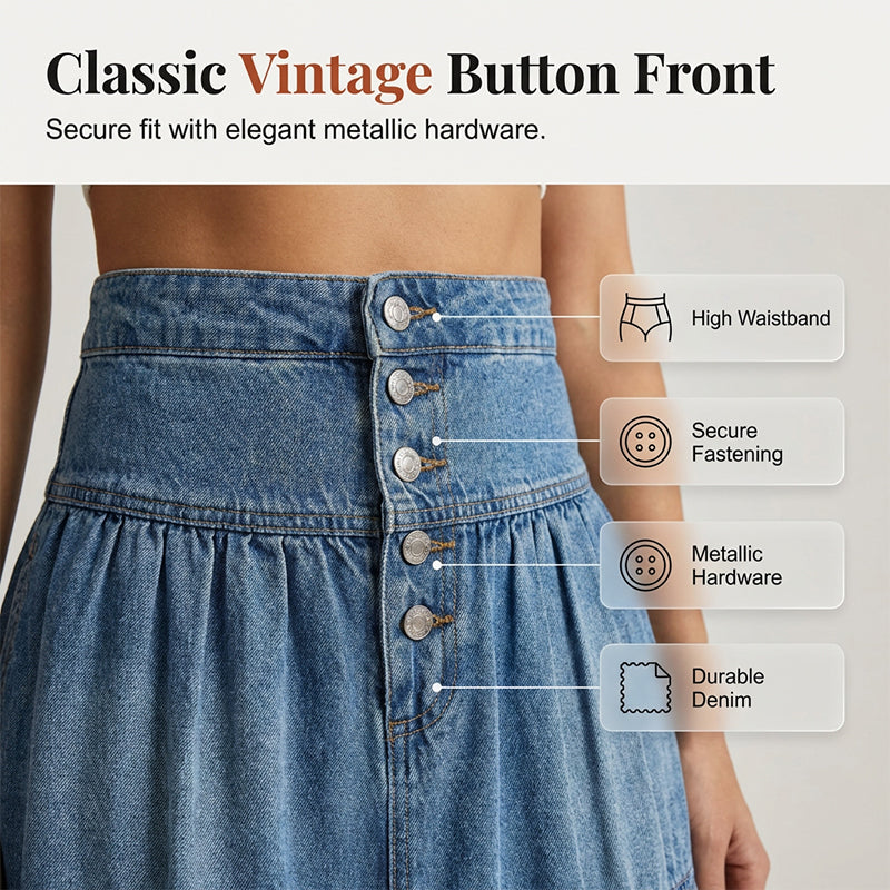 👗 PROMO LIMITÉE 50% DE RÉDUCTION ! ✨ Jupe Maxi Denim – Taille Haute, Évasée, Étagée ✨