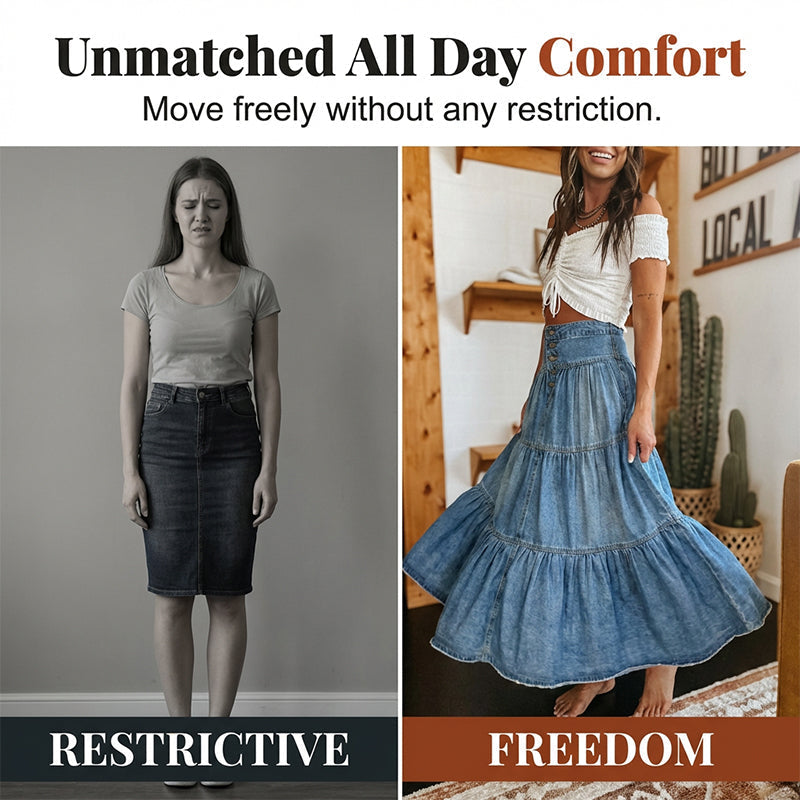👗 PROMO LIMITÉE 50% DE RÉDUCTION ! ✨ Jupe Maxi Denim – Taille Haute, Évasée, Étagée ✨