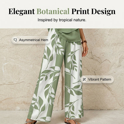 Ensemble Femme Deux Pièces Pantalon Large à Imprimé Feuillage