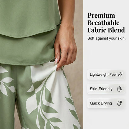 Ensemble Femme Deux Pièces Pantalon Large à Imprimé Feuillage