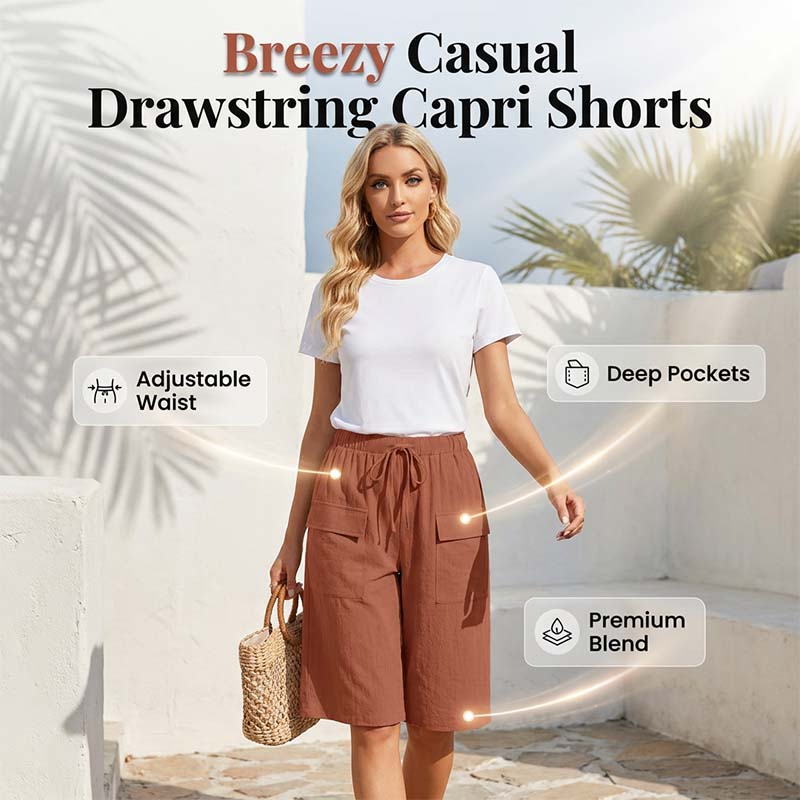 Short capri décontracté à cordon pour femme