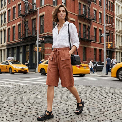 Short capri décontracté à cordon pour femme