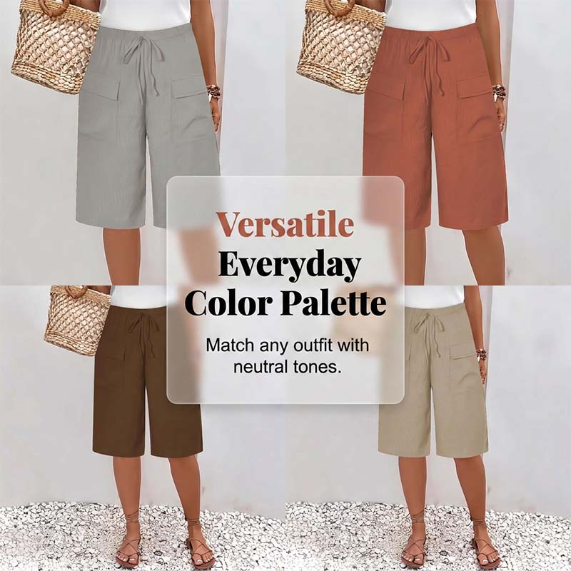 Short capri décontracté à cordon pour femme