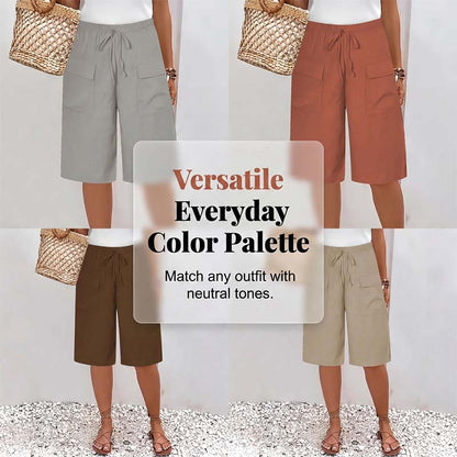 Short capri décontracté à cordon pour femme