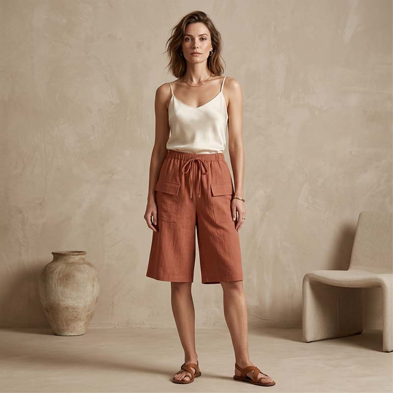 Short capri décontracté à cordon pour femme