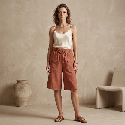 Short capri décontracté à cordon pour femme