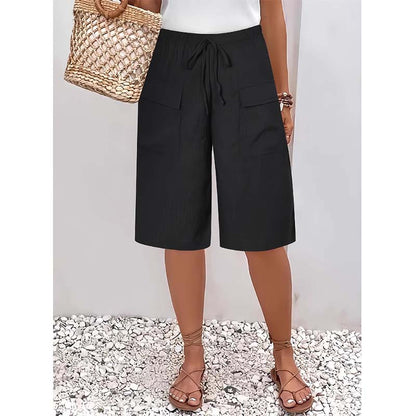 Short capri décontracté à cordon pour femme