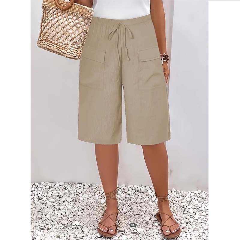 Short capri décontracté à cordon pour femme