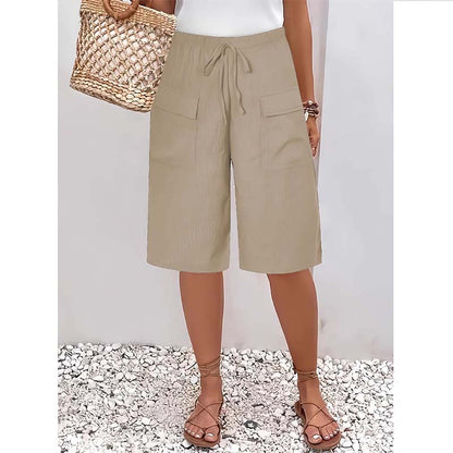 Short capri décontracté à cordon pour femme