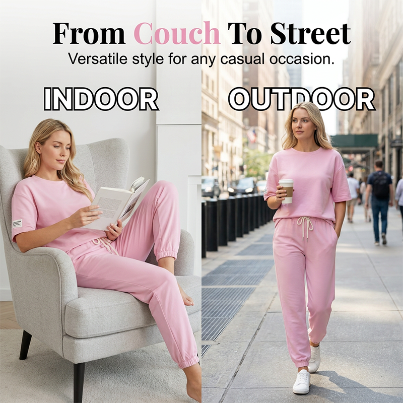 Ensemble décontracté à manches courtes pour femme (haut et pantalon)