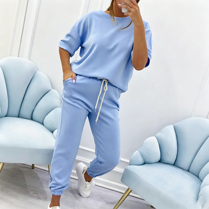 Ensemble décontracté à manches courtes pour femme (haut et pantalon)