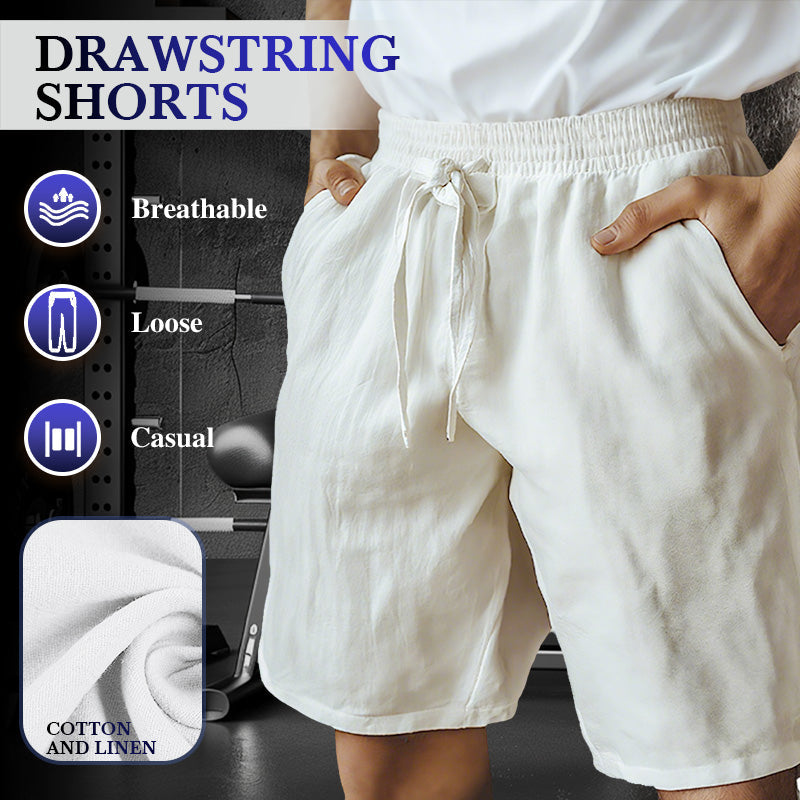 (S-3XL) 🌿 Short homme en coton et lin uni, cordon de serrage élastique