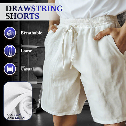 (S-3XL) 🌿 Short homme en coton et lin uni, cordon de serrage élastique